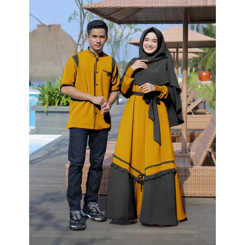 Couple Ajola + Bergo - Couple Muslim Terbaru - Baju Gamis &amp; Koko - Pakaian Muslim Terbaru