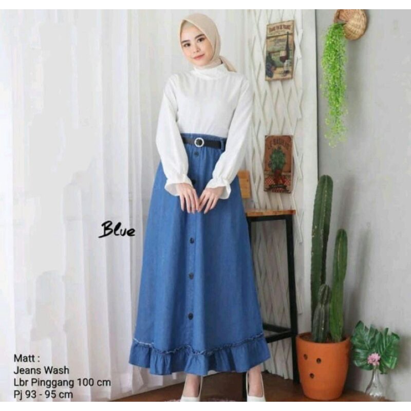 Rok wanita murah / jeans wash skirt /rok rempel