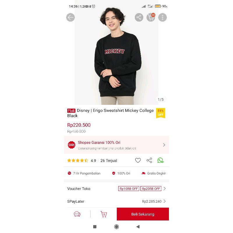 Disney ERIGO Sweatshirt / Sweater Mickey College Black New Original