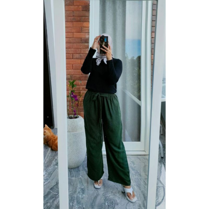 celana kulot panjang wanita celana tartan bahan cringkel airflow basic baggy pant kulot celana kantor kerja kuliah