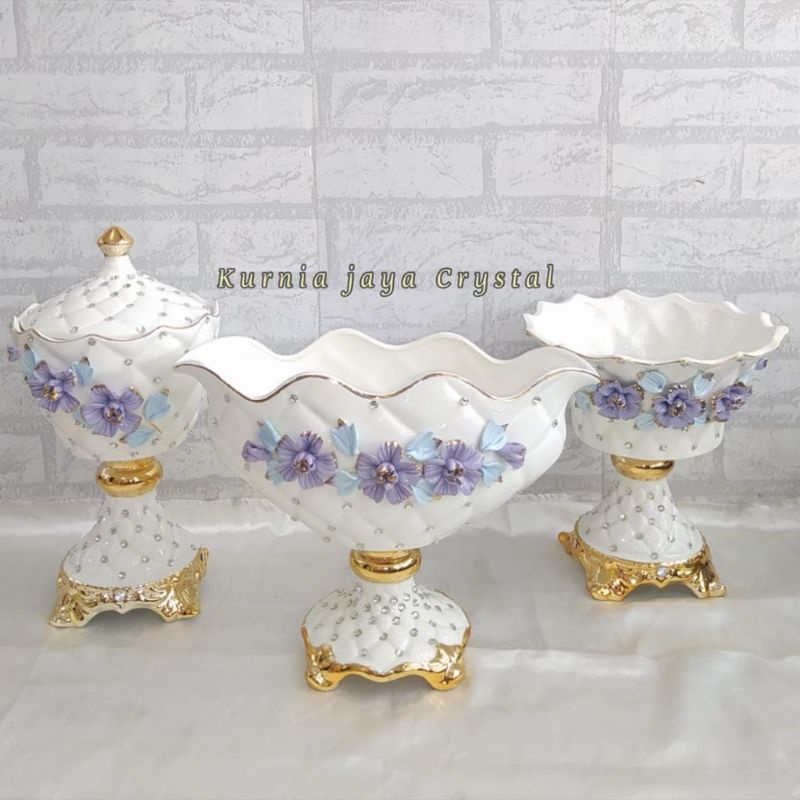Pajangan Toples Keramik Italy Capodimonte + Vas Bunga Keramik 1 set 3 pcs