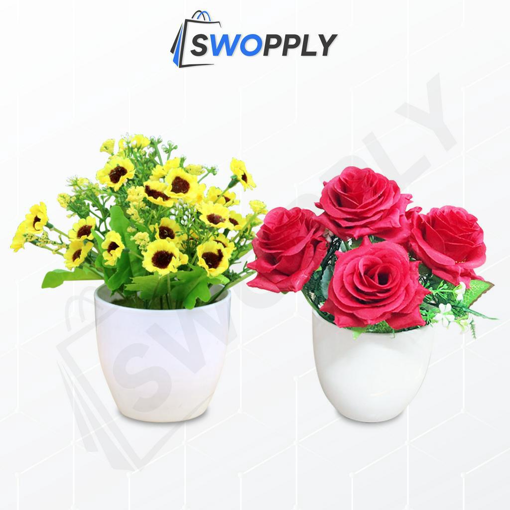 Swopply PT22 PT23 Pot Tanaman Hias Bunga Hias Plastik Ornamen Pot Bongsai Artificial Flower Decoration