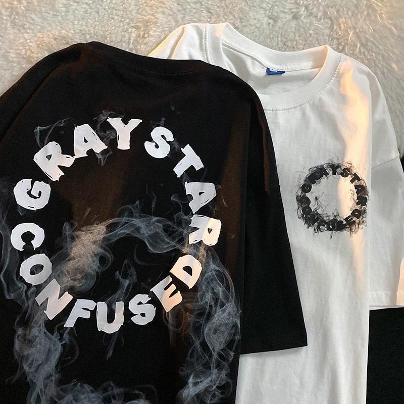 [littlecrab] Kaos Oversize Gray Star Confused Kaos Abu Kalbu Smoked Oversize T-shirt Swag Aesthetic High Level Kaos Berkualitas Unisex Baju Couple Kaos Abu Hitam Putih Korean Style