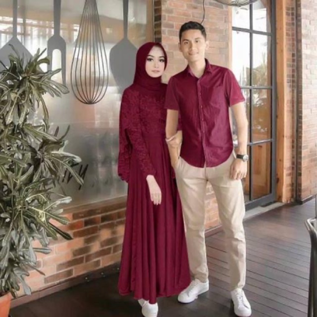 JC- Couple viola new / Baju pasangan muslim Termurah / Baju pasangan Gamis / Couple Maxi Brukat Kemeja Terbaru