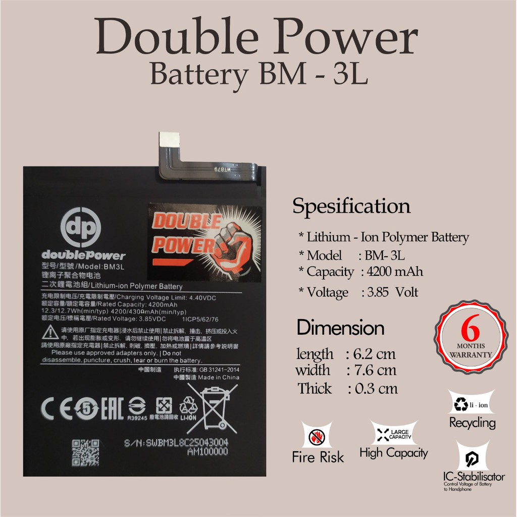 Battery Double Power Baterai Xiaomi Mi 9 seri BM3L 4200 mah