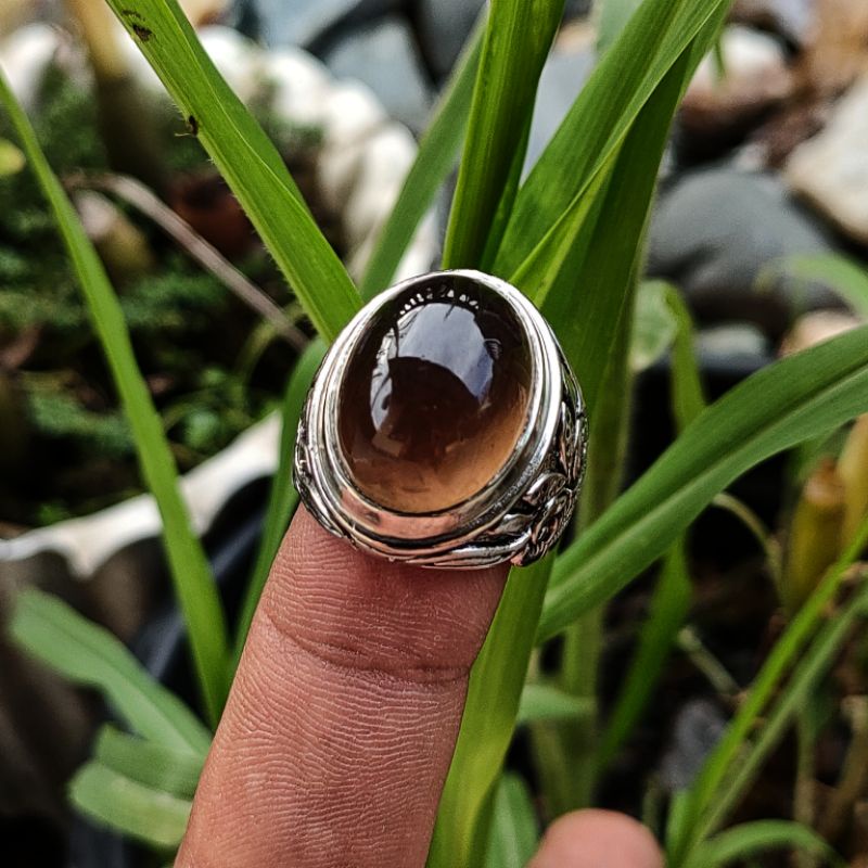 CINCIN BATU AKIK NATURAL SMOKY QUARZT CRYSTAL KECUBUNG TEH SOLAR SOLOK SELATAN KODE 02055