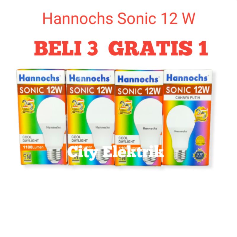 Hannochs Sonic Lampu Bohlam LED 12 Watt / Paket Murah BELI 3 GRATIS 1 ( 1 Paket 4pc )