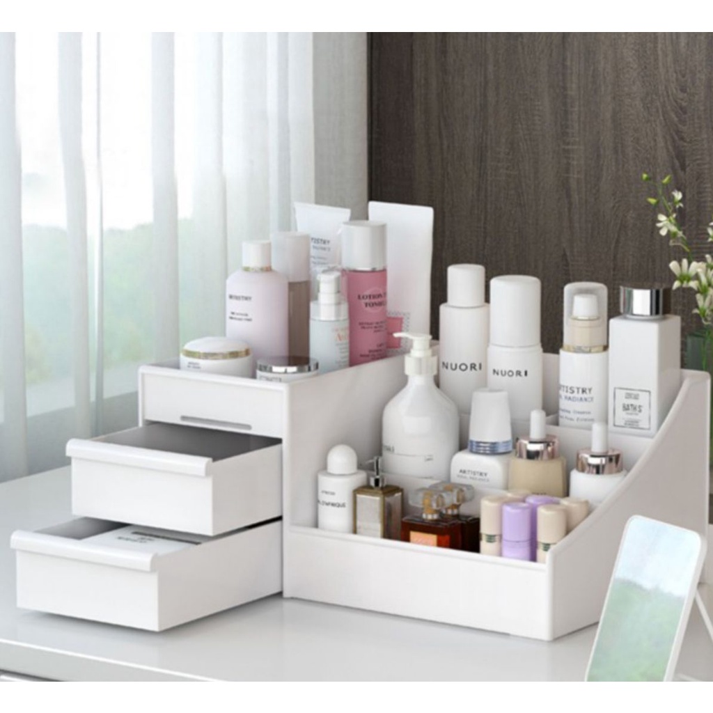 Rak Kosmetik 2 Laci Tempat Penyimpanan Make Up Skin Care Storage Box Skin Care Make Up White_Cell