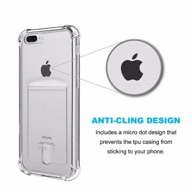 Anti Crack Card Holder Kartu Iphone 6 6s 6+ 6s+ 7 7+ 8 8+ X XR XS MAX case casing cover transparan