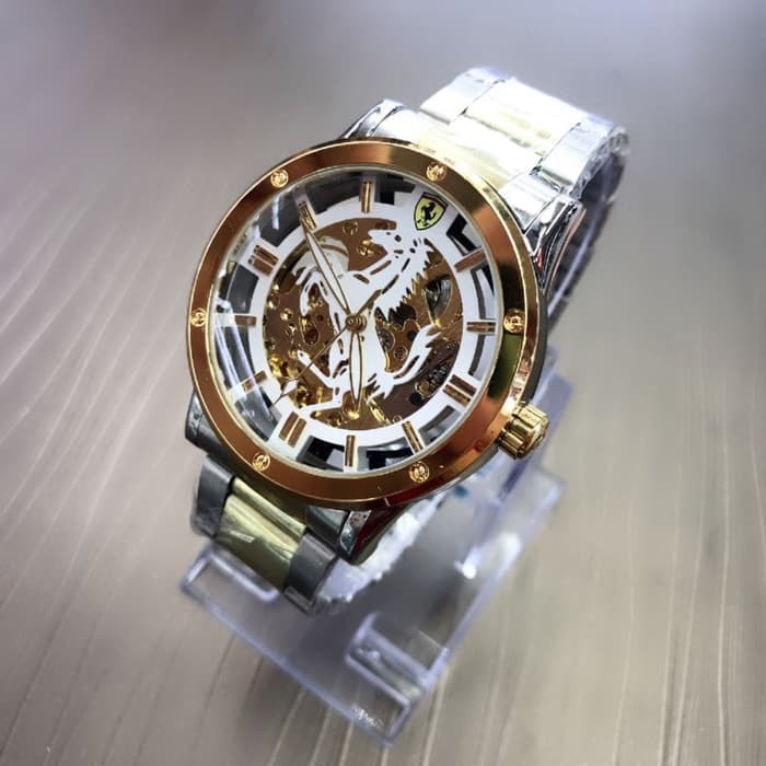 JAM TANGAN PRIA FERRARI AUTOMATIC SILVER GOLD (KEPALA GOLD WHITE)