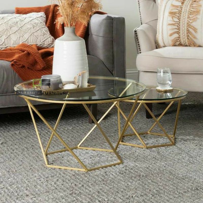 meja ruang tamu coffe table minimalis rangka besi top kaca