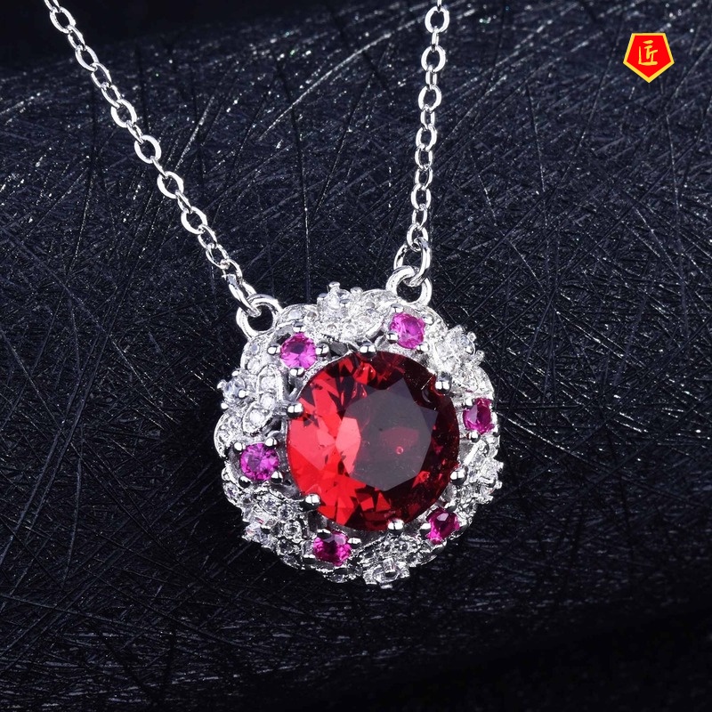 [Ready Stock]Micro-Inlaid Ruby Necklace Simple Women's Goose Egg-Shaped Banquet Pendant