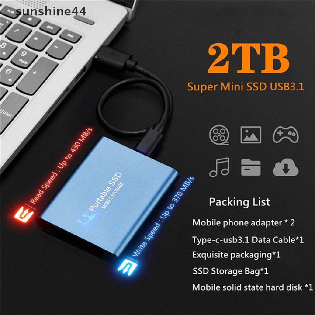 Sunshine Hard Disk SSD 4TB / 2TB / 1TBGB Portable Usb 3.1 Tipe C