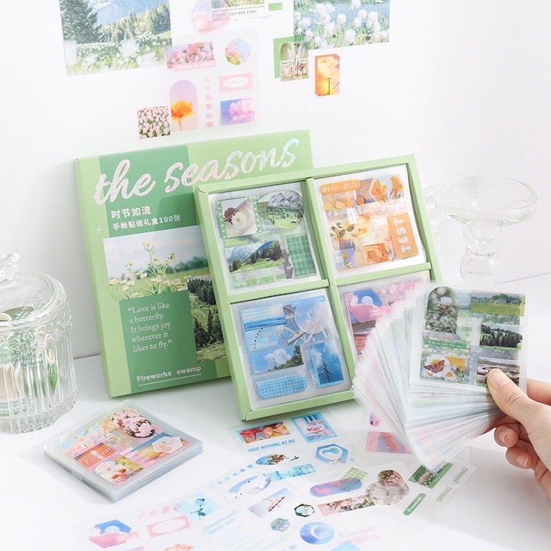 

10 Pc Lembar Cute Sticker Decorative Planner Lucu Four Seasons Year Tahan Air
