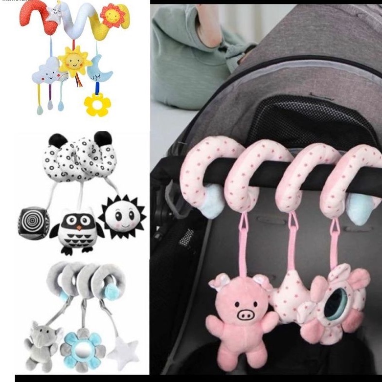 Mainan Gantung Sensori Edukasi Bayi Stroller Tempat Tidur Box Bayi Boneka Lilit Spiral Gantungan Fulcolor Hitam Putih Car Seat Kado Sensory Bayi Lahir Newborn