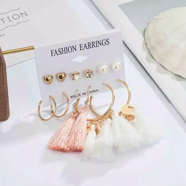 Anting Wanita Stud Hoop Giwang 1 Set 6 Pasang Holla Zicron