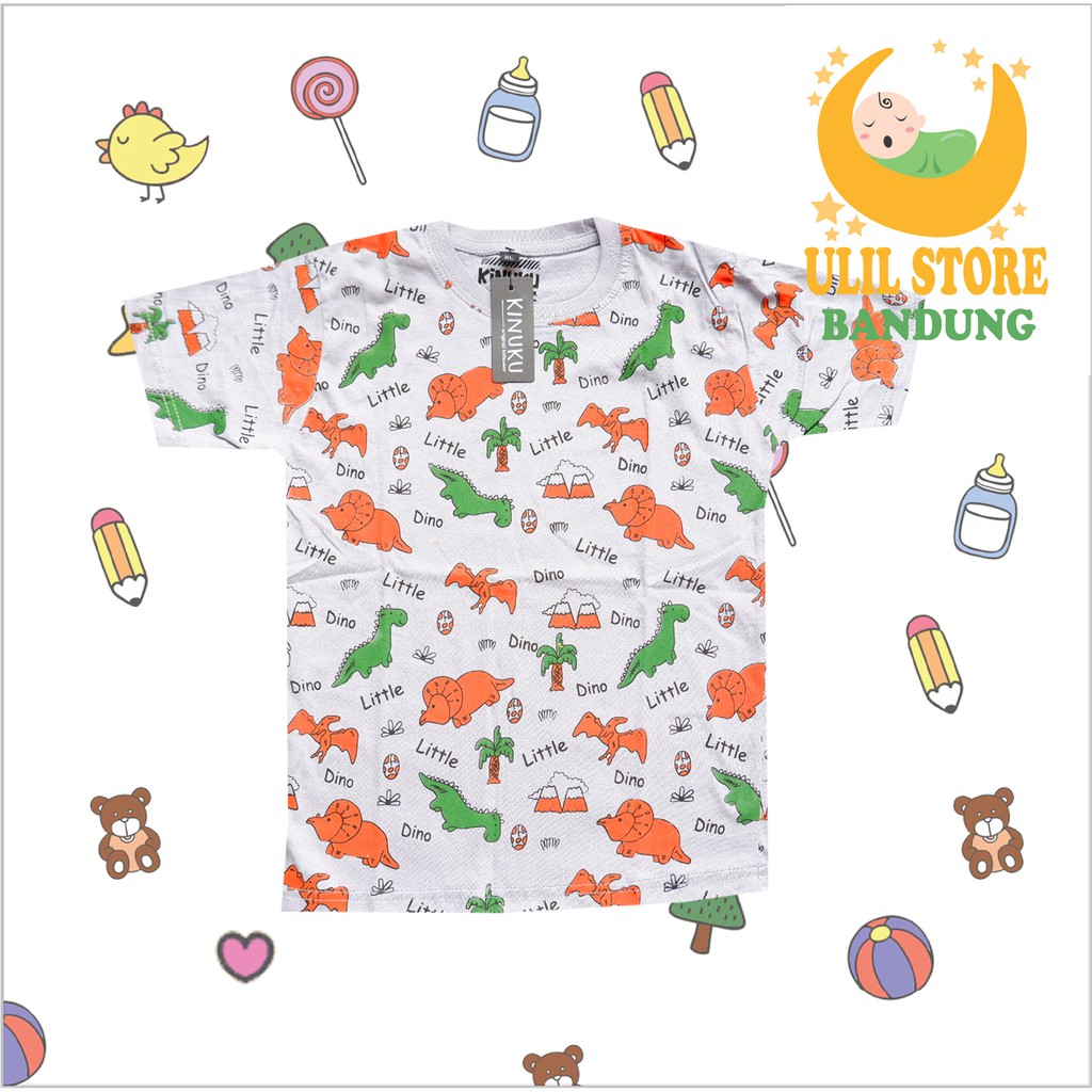 SETELAN BAJU ANAK PENDEK USIA 1-8 TAHUN BAHAN KATUN LEMBUT 30s MOTIF LITTLE DINO