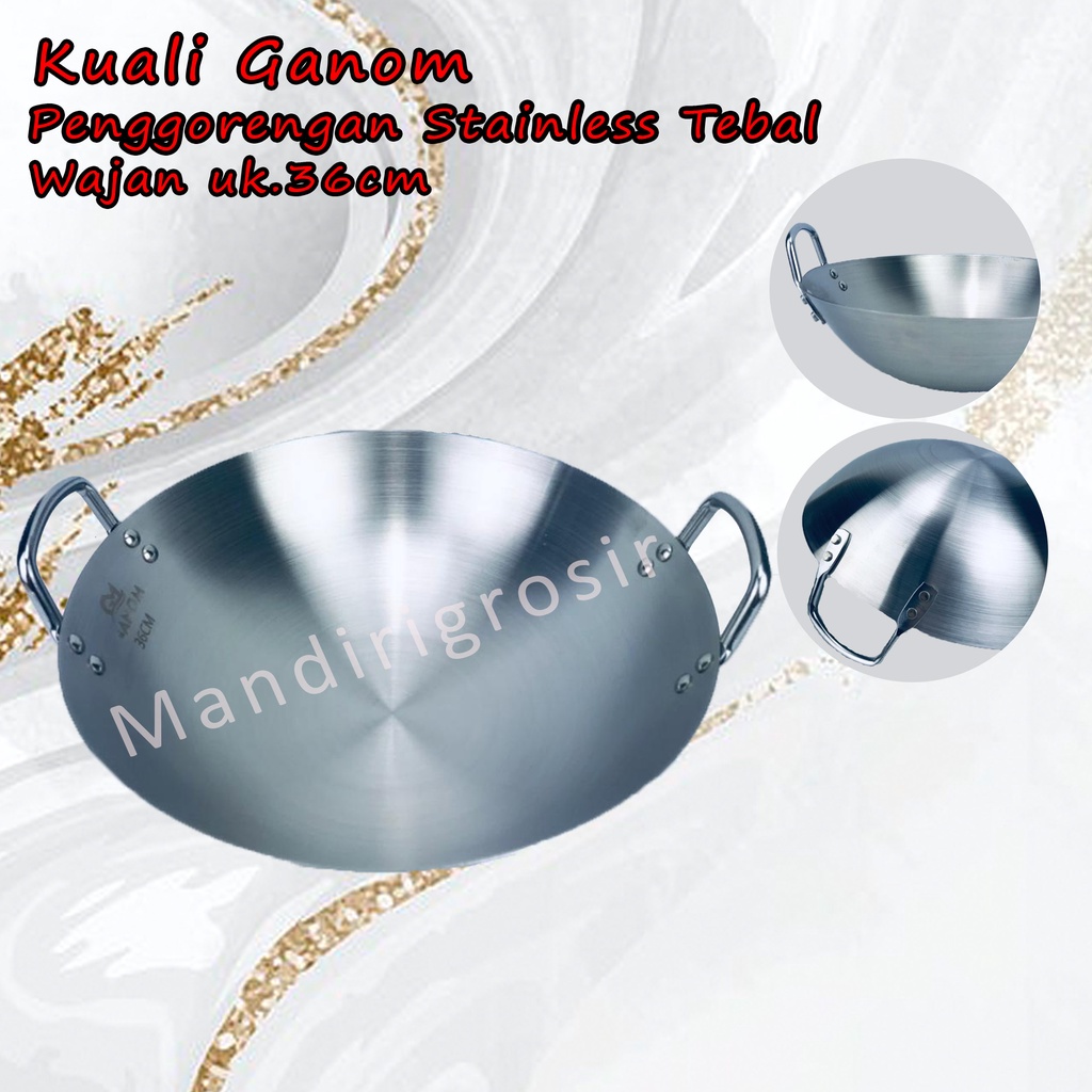 Wajan *Kuali Ganom * Penggorengan Stainless Tebal * 36cm