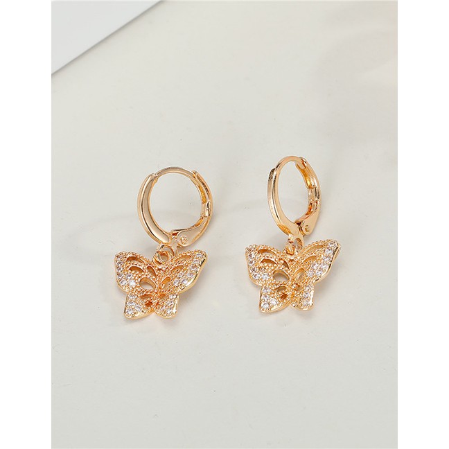 LRC Anting Tusuk Fashion Earring Alloy Butterfly Micro Inlaid Zircon Hollow P82174