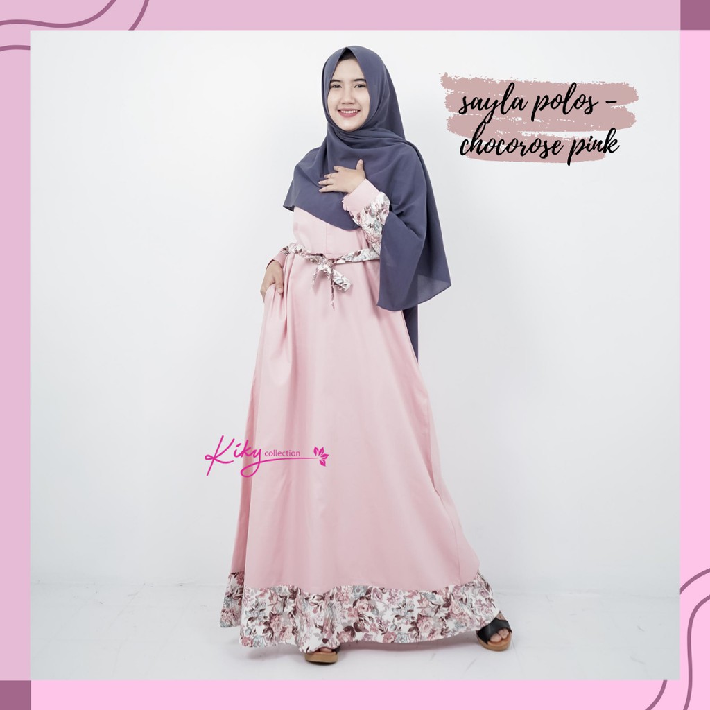 Baju Gamis Wanita Dress Sayla Muslim Remaja Fashion Syari Pakaian Syar i Perempuan Kekinian Murah Terbaru Motif Katun Jepang Ori Modern-Pls-Chocorose Pink