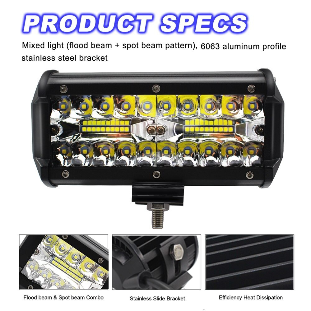 Lampu/Lampu mobil LED Spot Lightbar Mobil Truck ATV SUV 4WD 7 Inch 120W - C8-1519 - Black