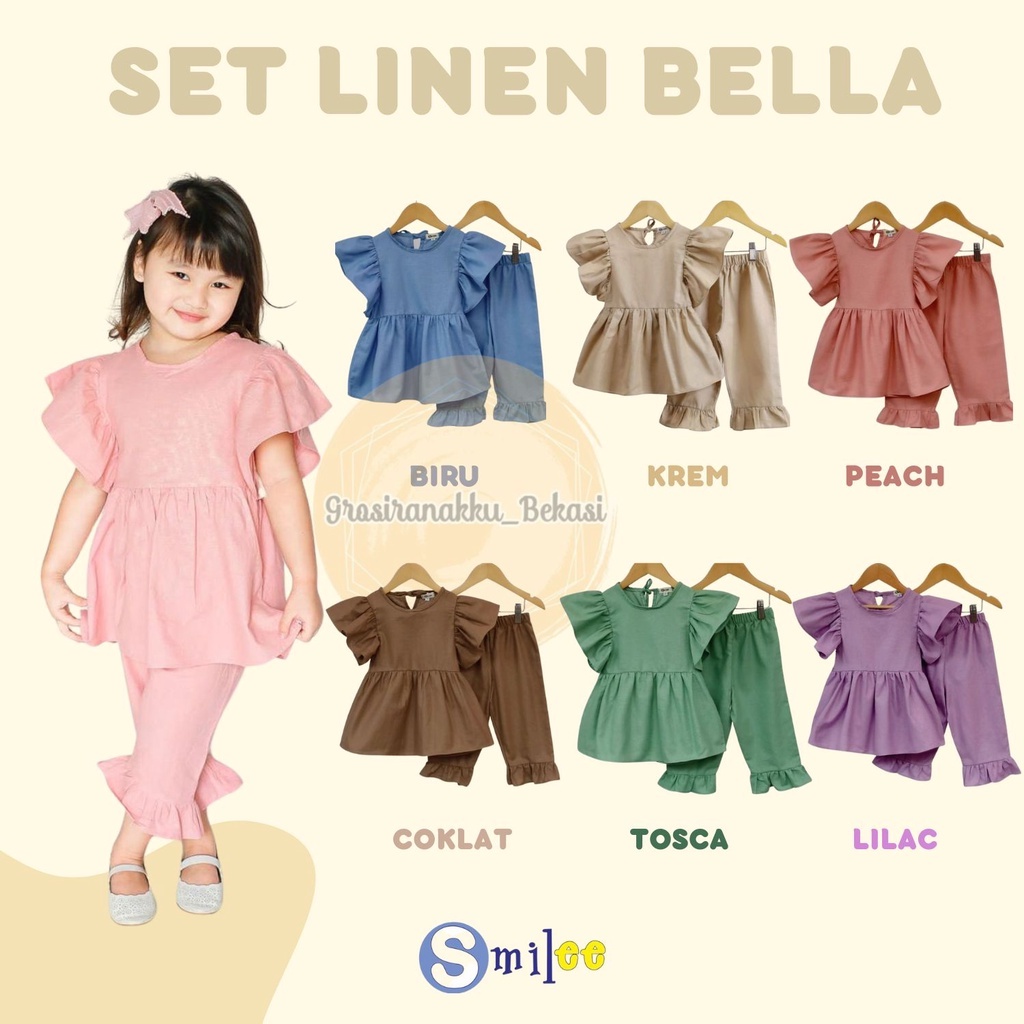 Setelan Anak Linen Smilee Bella Mix Warna 1,2,3,4,5