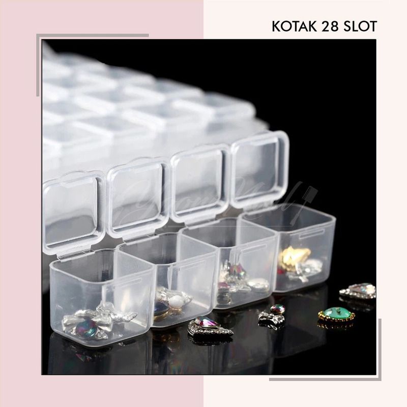 Kotak 28 slot nail art storage box tempat rhinestones