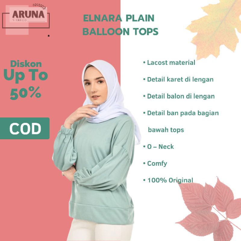 baju pakaian fashion atasan blouse muslim wanita murah terbaru kekinian elnara plain balloon tops