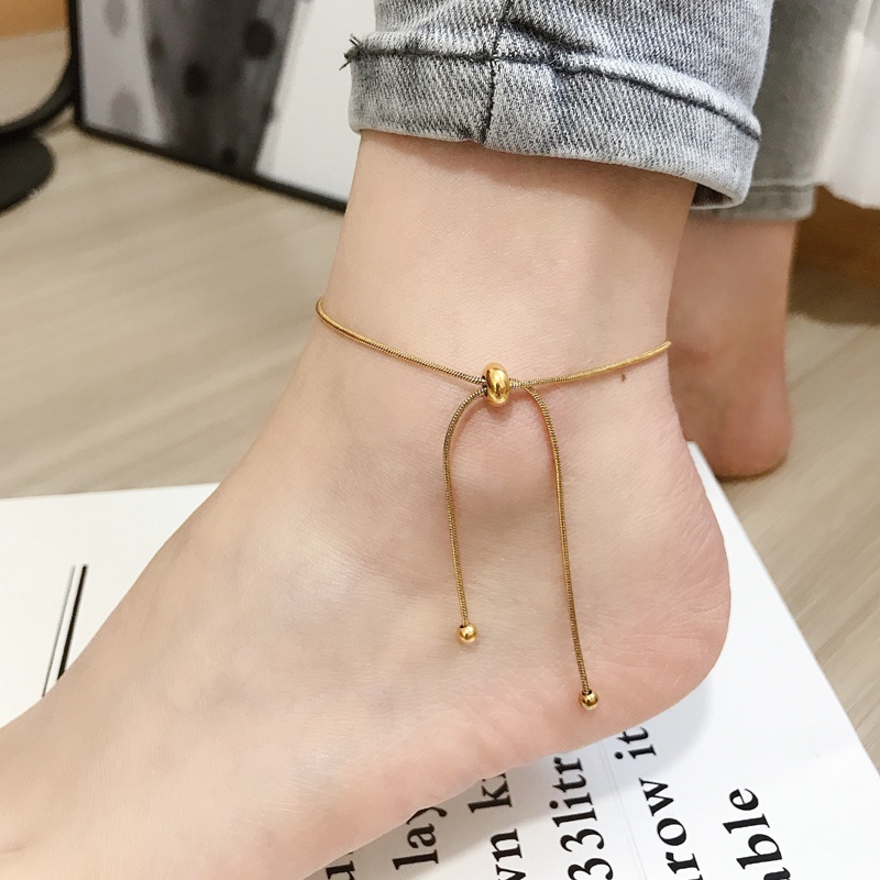 Tidak memudar Titanium Gelang Kaki Wanita Fashion Gelang Kaki Aksesoris Korea Sederhana Rantai Tulang Ular Gelang yang Dapat Disesuaikan