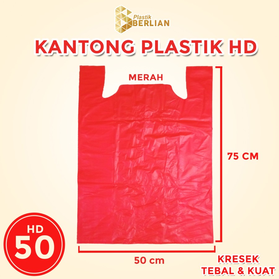 Kantong Kresek Tebal Merah Ukuran 50 / Kantong Plastik Hd 500 Gram