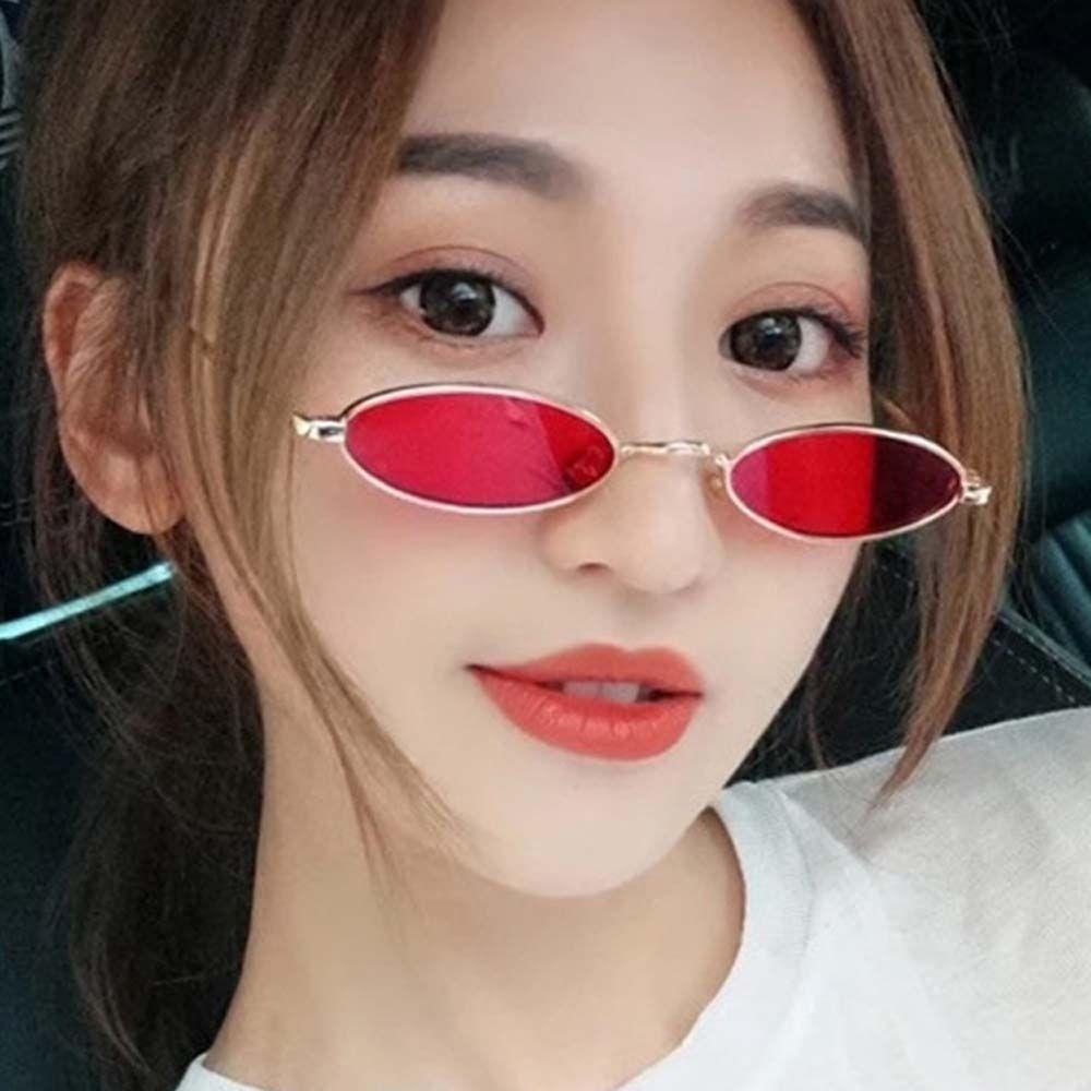 Mxbeauty Kacamata Oval Mewah Merek Fashion Merah Pink Warna Emas Hitam Lensa Transprent Korean Sunglasses