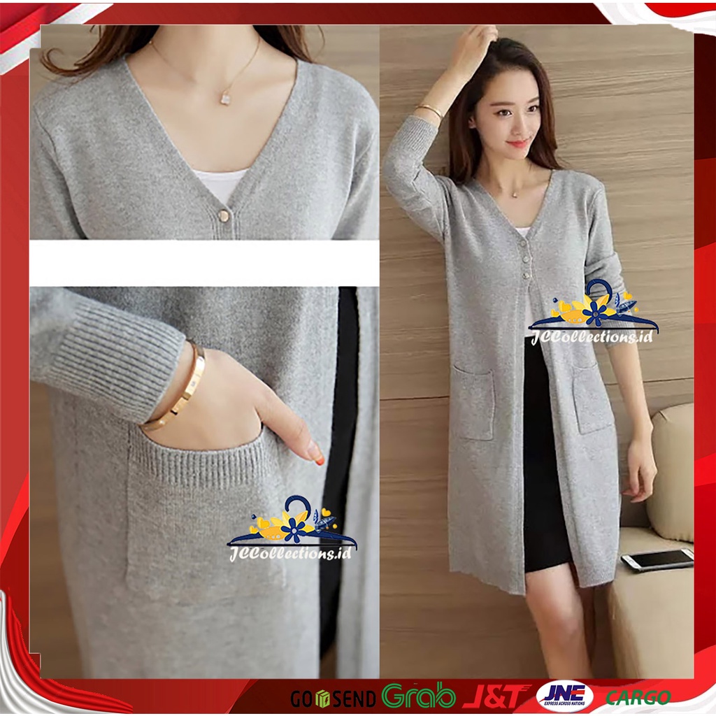 Long Cardigan Oversize Kancing 3 Belle Kardigan Tunik Rajut - JCCollections