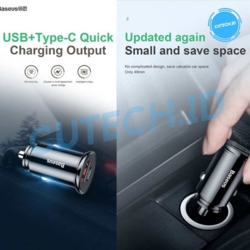 BASEUS CAR CHARGER 30W TYPE C PSS PD + USB A QUICK CHARGE 3.0