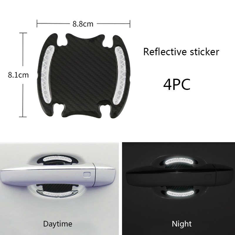 Seametal Reflective Sticker Gagang Pintu Mobil Car Door Handle Safety Warning Carbon Fiber 4PCS -