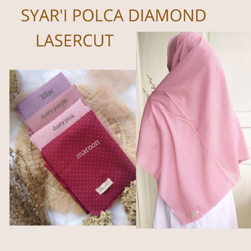 JILBAB SYAR'I MOTIF POLCA POLKA POLKADOT HIJAB SEGI EMPAT DIAMOND CREPE 130 x130 SYARI JUMBO