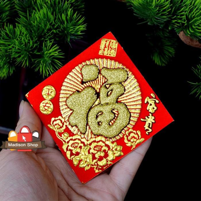 

Stiker Fu Kain Beludru Kecil Murah Sticker Fuk Hoki Merah gold Emas - BESAR