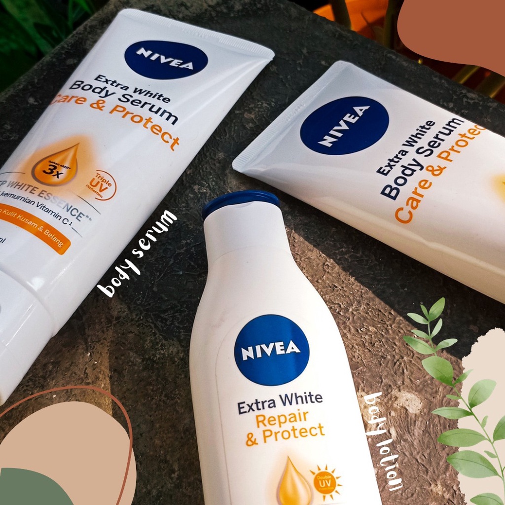 NIVEA Body Serum / Body Lotion Extra White CARE REPAIR &amp; PROTECT SPF 15 Double UV Protection - Ukuran 180ml / 400ml / 200ml / 100ml / 70ml - BPOM Skincare Bodycare Mencerahkan Kulit Putih Handbody Hanbody Hand Sunblock Sunblok