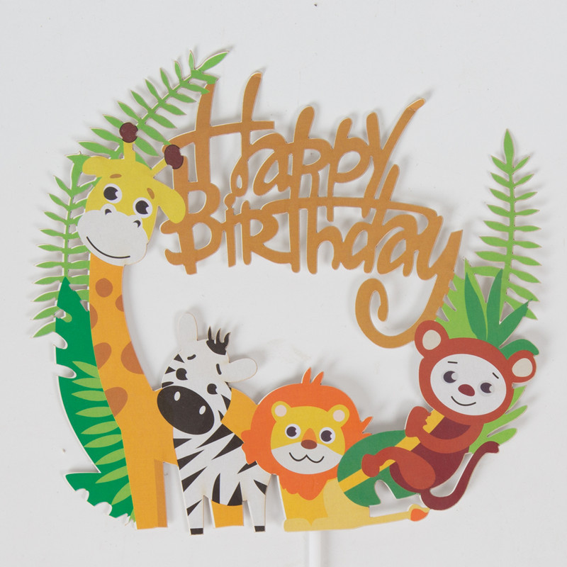 Topper Kue Desain Kartun Hewan Safari Untuk Dekorasi Pesta Ulang Tahun Anak