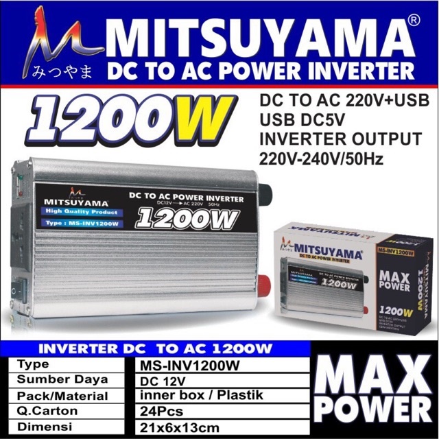 Mitsuyama Inverter 1200W Pengubah Daya DC to AC - Power Inverter Mitsuyama MS-1200W BISA COD