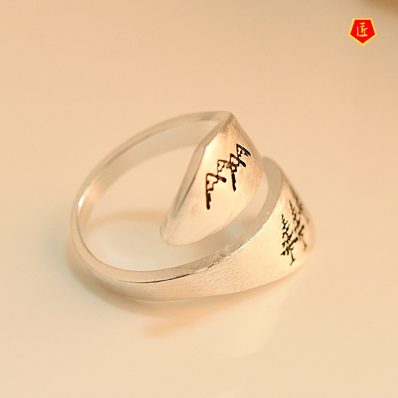 [Ready Stock]S925 Silver Hand-Brushed Mountain Tree Ring