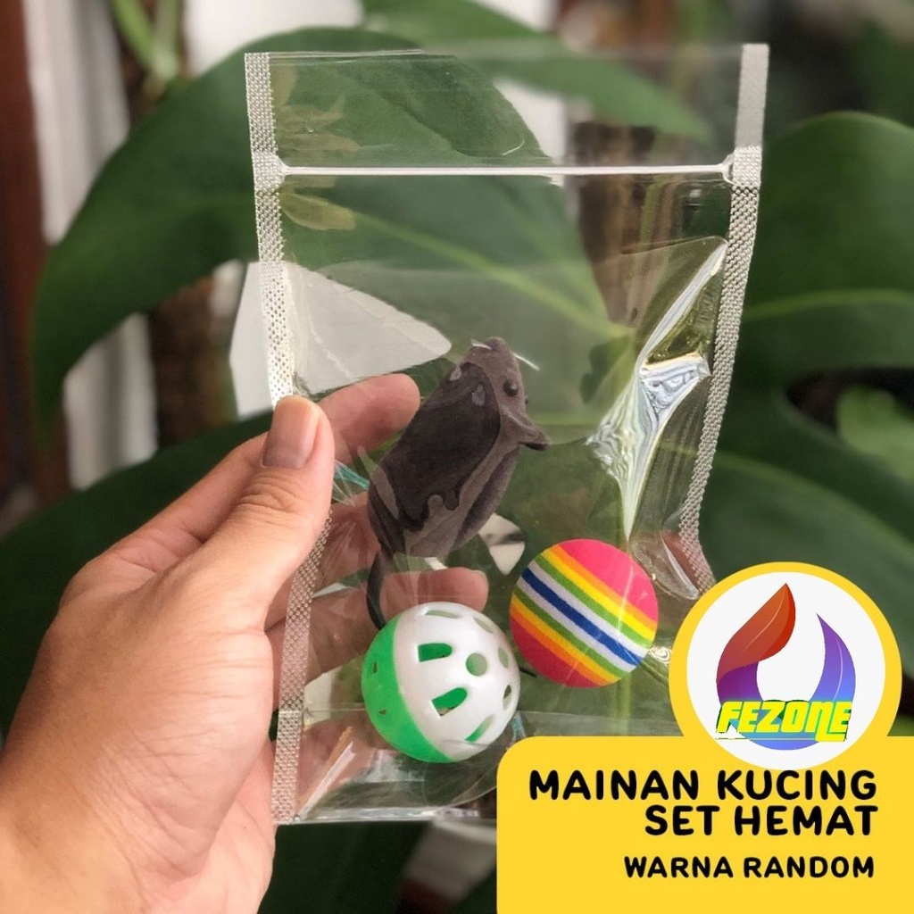 Set Hemat Mainan Tikus Bola Bola Kemrincing Cat Toys Kucing 3 in1 FEZONE