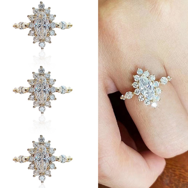 Cincin Wanita Warna Emas Aksen Kubik Zirkonia Untuk Pernikahan