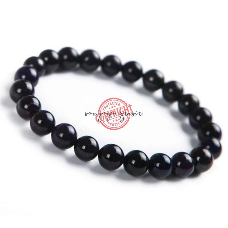 -GELANG BATU GIOK HITAM/ GELANG BATU HITAM TALI KARET