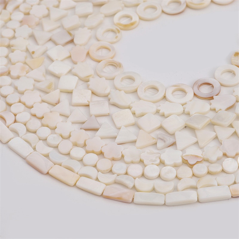 26-40 Pcs Natural White Shell Beads Ibu Mutiara Longgar Datar Gigi Oval Bulat Bintang Nugget Chip Air Tawar untuk Membuat Perhiasan