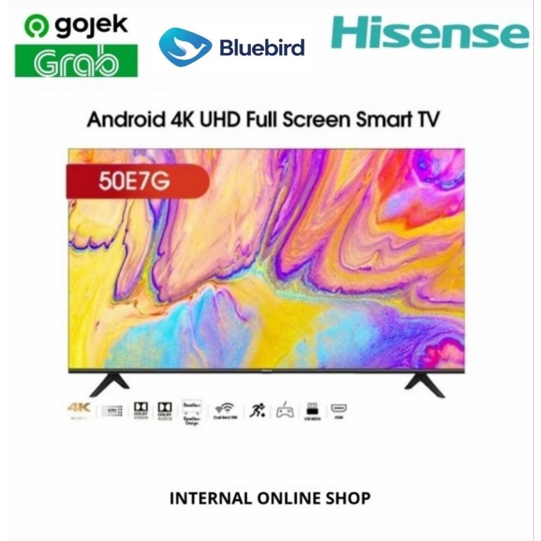 Hisense 50E7G Smart TV 50 Inch 4K UHD Android TV Bezelless Garansi Resmi