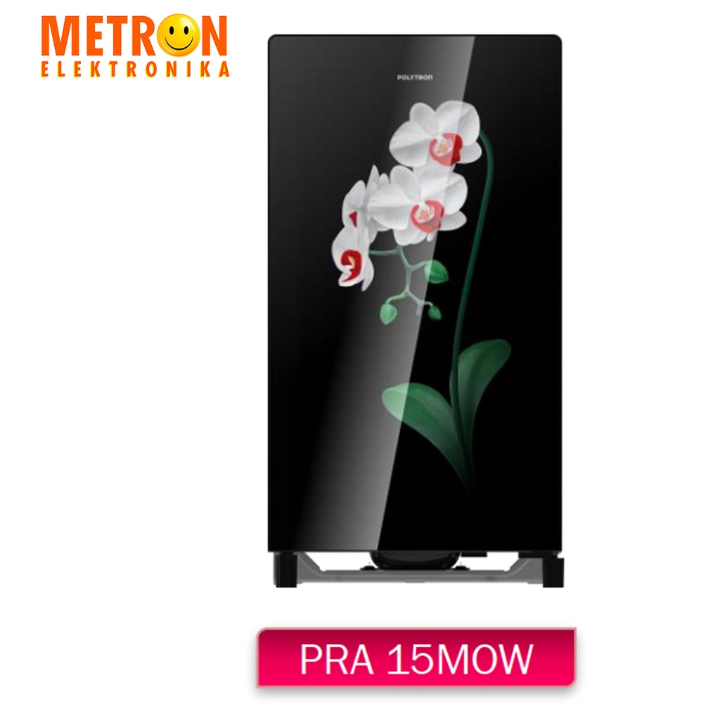 POLYTRON PRA 15 MOW BLACK WHITE ORCHID KULKAS 1 PINTU 150 LT TEMPERED GLASS / PRA15MOW