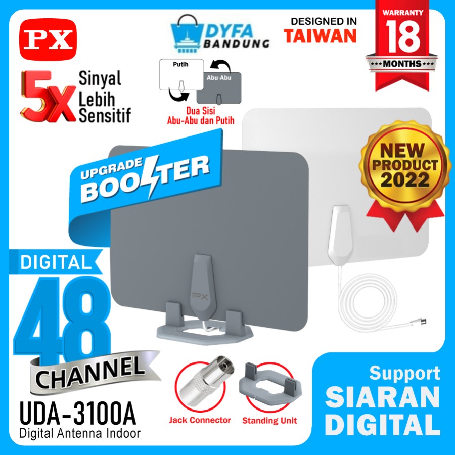 Antena TV Digital Analog Indoor Dinding DVBT2+Booster PX UDA-3100A