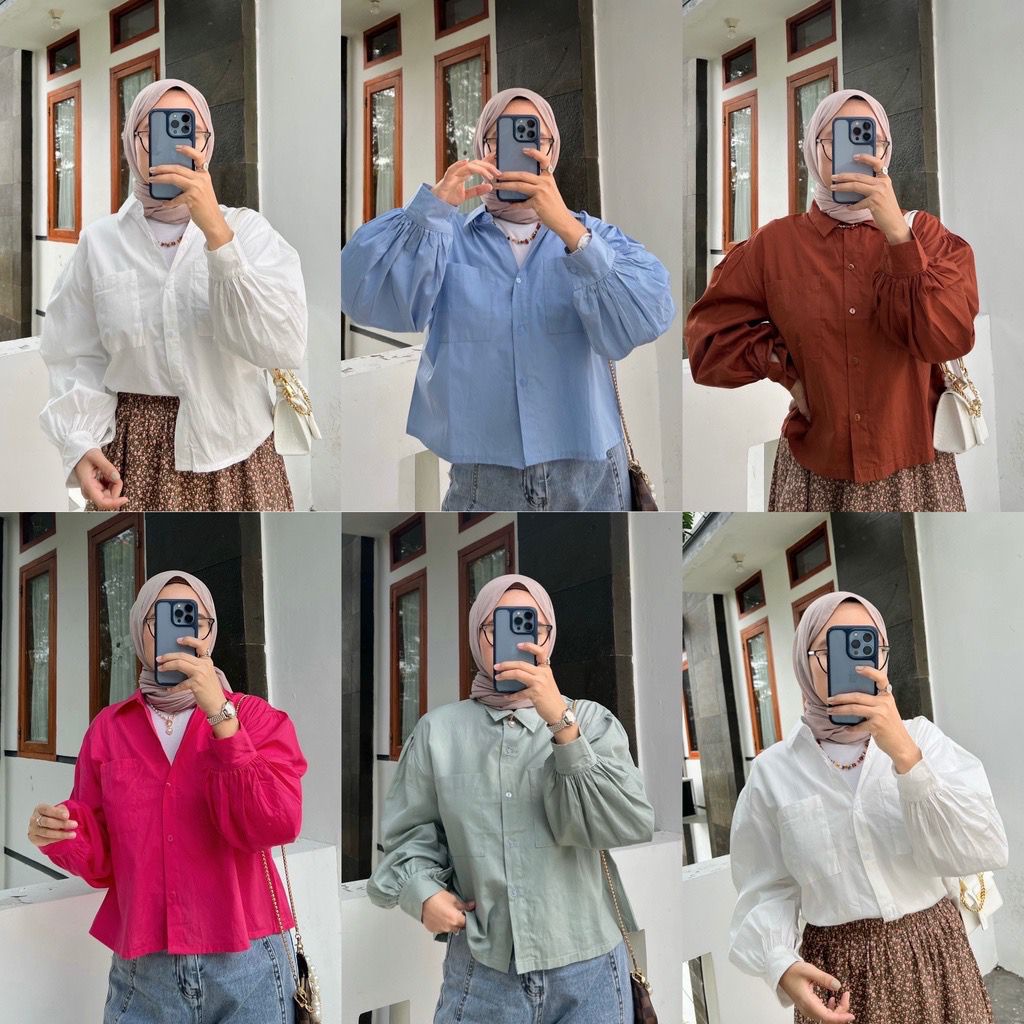 Tq88indonesia Fashion Baju Kemeja Polos Wanita  Lengan Panjang / RUVIN LINEN OVERSIZE CROP SHIRT / Hem / Kem / Busana Casual Cewek / Ootd / Outfit Casual Kekinian