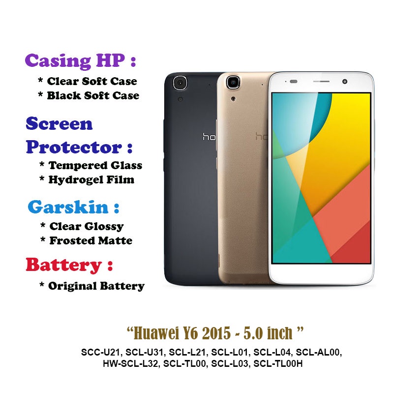 Huawei Y6 2015 - 5.0 inch - Case - Screen Protector - Battery - Dll