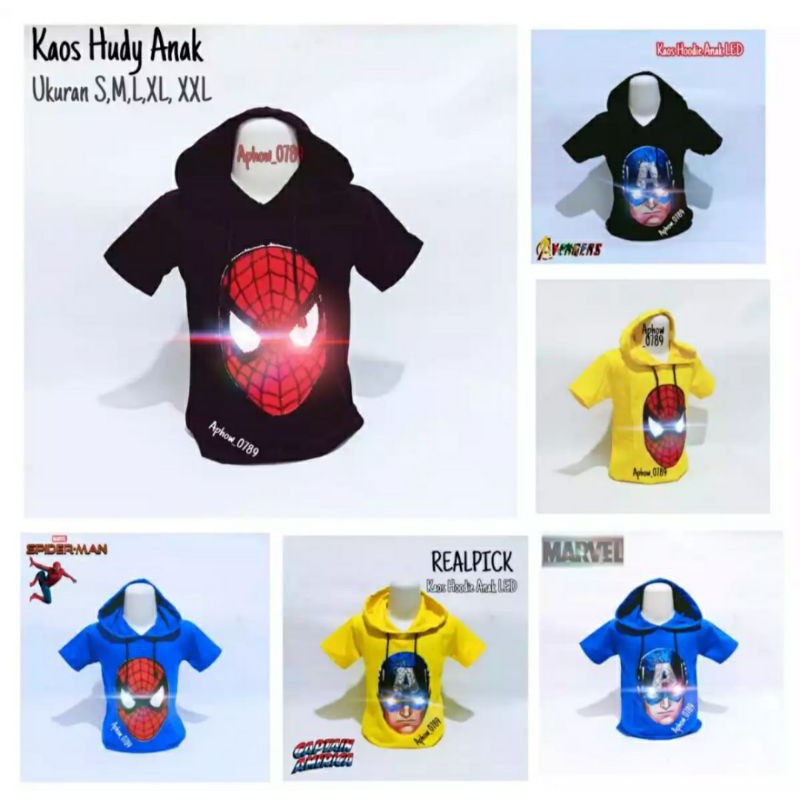 baju anak kaos led hodie kapten amerika spiderman